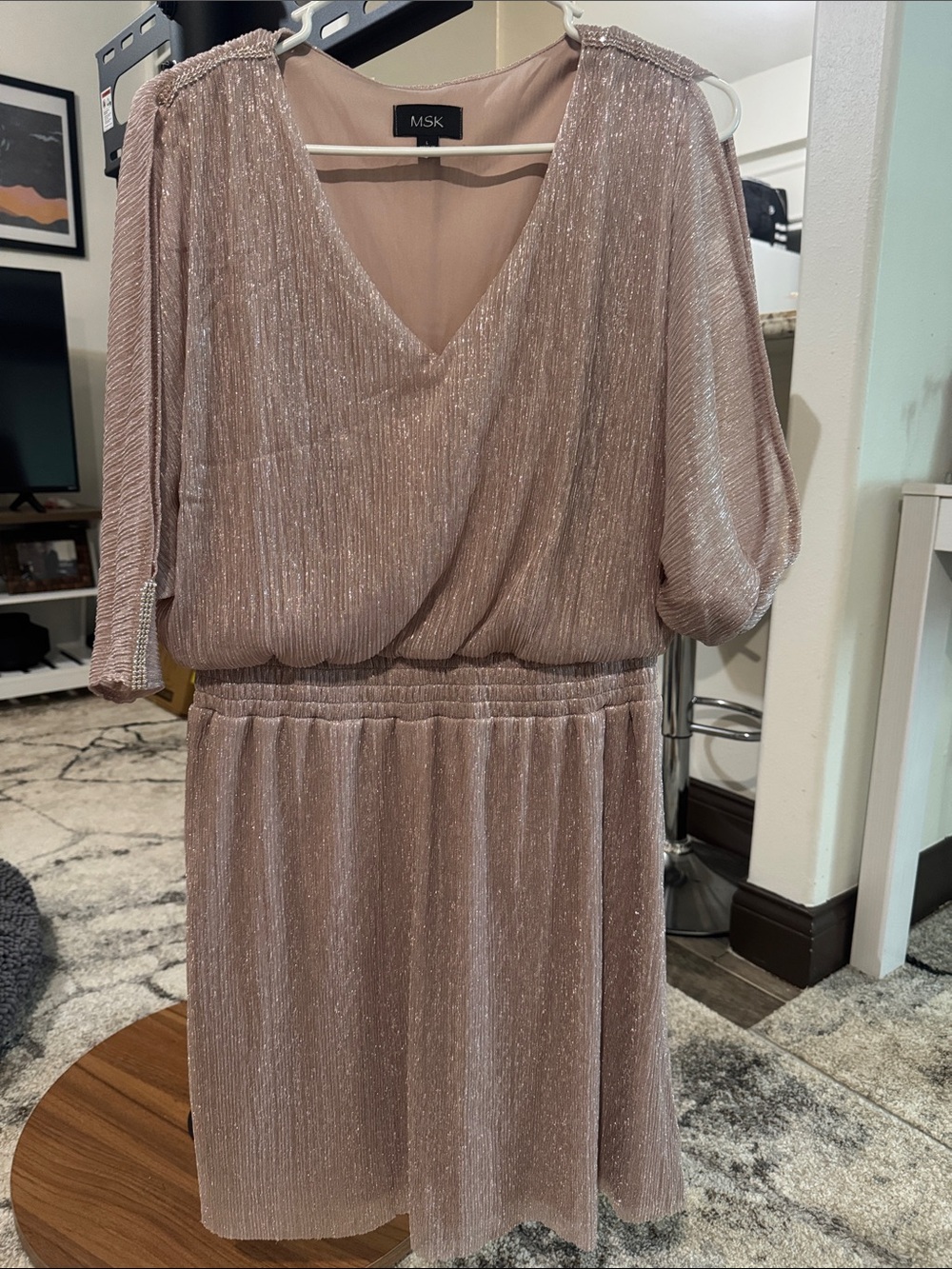 MSK Shimmery Dusty Rose V-Neck Midi Dress